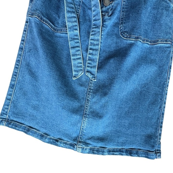 BLACK LABEL PAPERBAG STRETCH DENIM SKIRT BUTTON FLY TIE WAIST POCKETS | SMALL - Picture 5 of 10